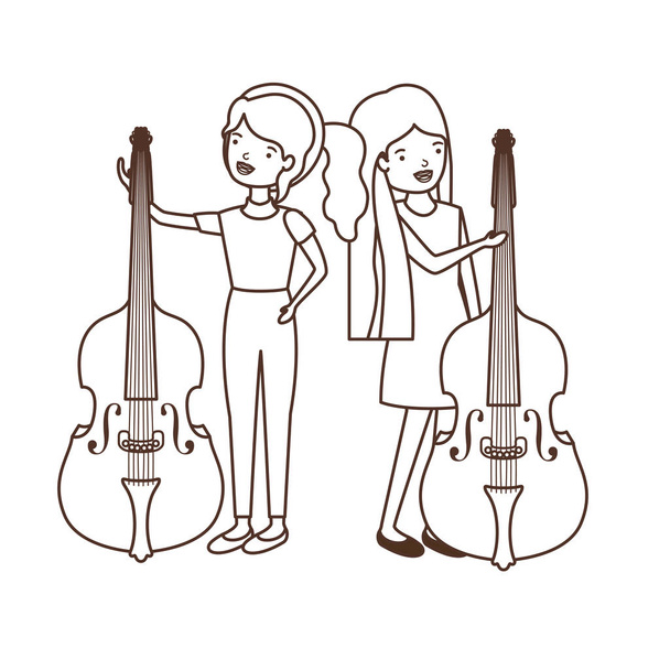 women with musical instruments character - Vector, Image
