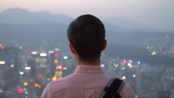 Man kijkt uit over Seoul City - Video