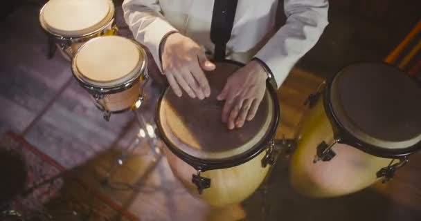 Top view of Jazz drummer playing at drums. - Footage, Video