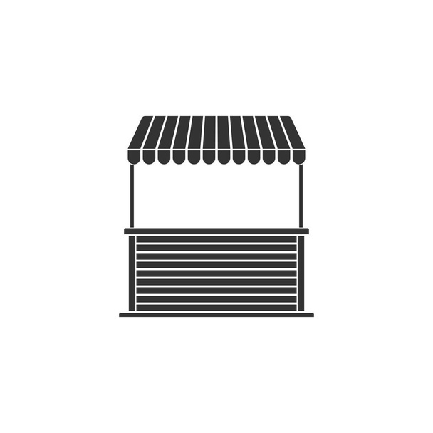 Utcai bódé napellenző és fa rack ikonnal elkülönítve. Kioszk fa rack. Lapos kialakítás. Vektoros illusztráció - Vektor, kép