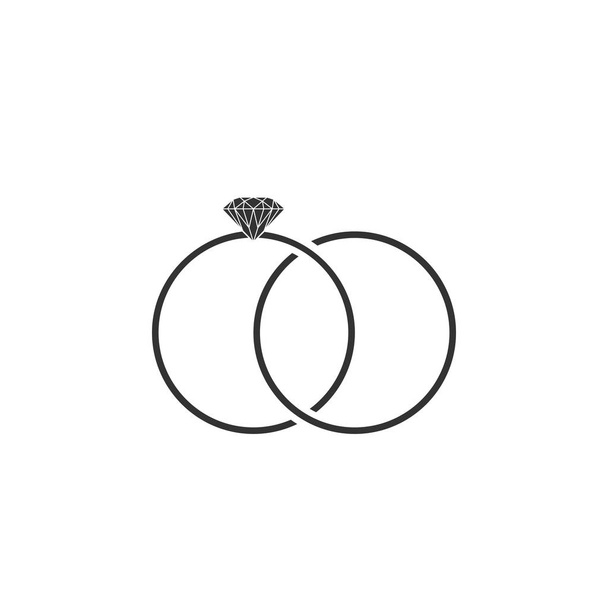 Svatební prstýnek ikona izolovaná. Nápis-nevěsta a ženich. Ikona manželství. Diamantový prsten. Plochý design. Vektorová ilustrace - Vektor, obrázek