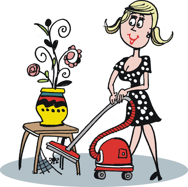 Vektori sarjakuva nainen pölynimurilla
 - Vektori, kuva