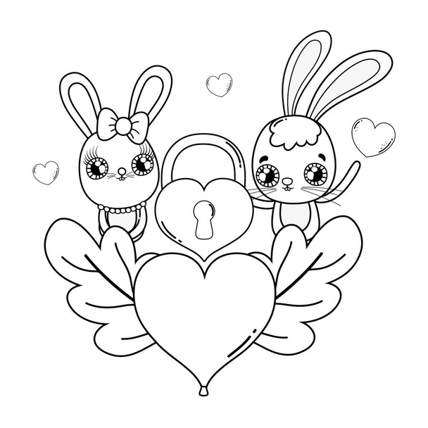 cute rabbits couple valentines day - Vector, Image