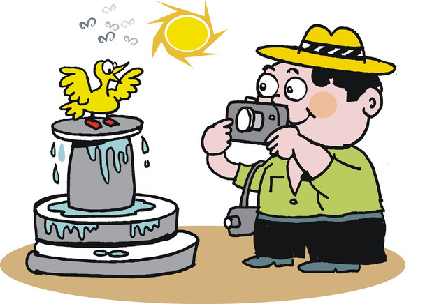 Векторная карикатура туриста, фотографирующего птицу
. - Вектор,изображение