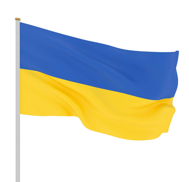  Ucraina bandiera che soffia nel vento. Struttura dello sfondo. rendering 3d; onda. Isolato su bianco. Illustrazione
. - Foto, immagini