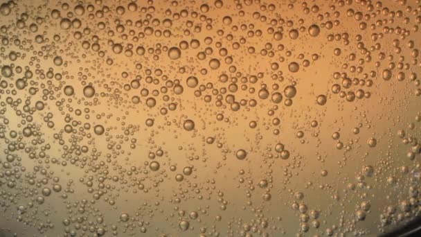 Χάπι διάλυση στο νερό με φυσαλίδες αέρα δει μέσα από διαφανές γυαλί με κίτρινο φως φόντου 04 - Πλάνα, βίντεο