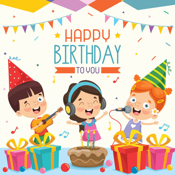 Vector illusztráció gyermekek születésnapi party meghívó kártya tervezés - Vektor, kép