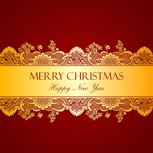 Vintage Gold Floral ornament. Merry Christmas & Happy New Year - Vector, Image