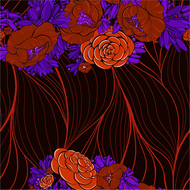 Vector seamless pattern. Flowers Wallpaper with floral motifs. Flower composition. Use printed materials, signs, posters, postcards, packaging. - Vector, Image