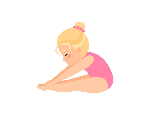 Petite Ballerine mignonne faisant de l'exercice, personnage de gymnaste fille blonde dans le justaucorps rose Illustration vectorielle
 - Vecteur, image