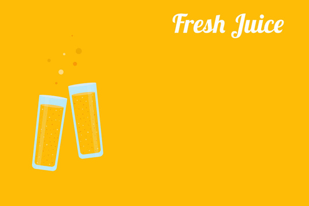 Two glasses of orange juice on an orange background with space for text. - Vector, Image