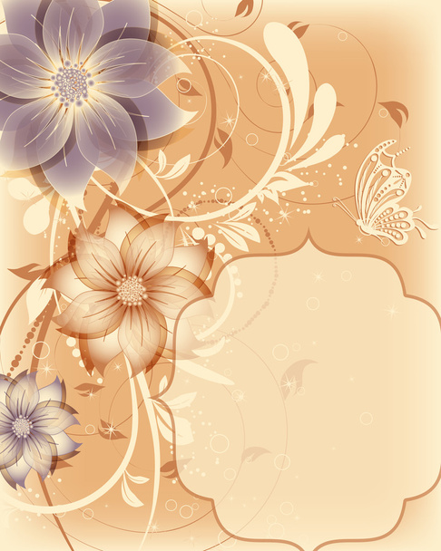 Vector floral decorative abstract background with butterfly - Vektor, Bild