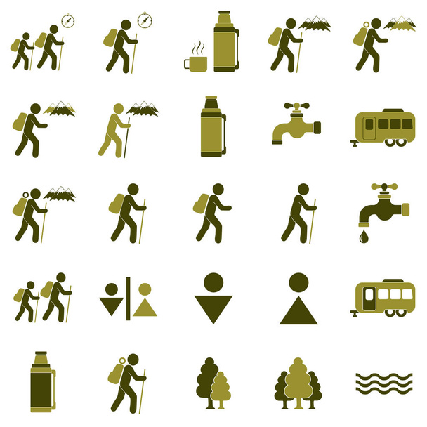 Conjunto de ícones de viagem e equipamentos de acampamento
 - Vetor, Imagem