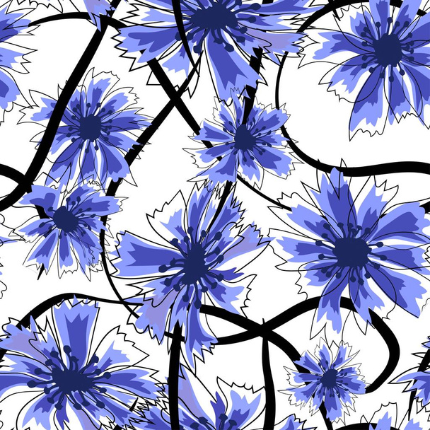 Cornflowers seamless pattern. Illustration on white background. - Vector, Image