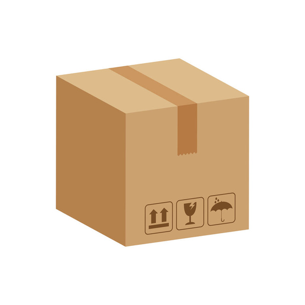 boîtes de caisse 3d, boîte en carton brun, boîtes de colis en carton de style plat, fret d'emballage, boîtes isométriques marron, icône de boîte d'emballage marron, boîte de carton symbole isolé sur fond blanc - Vecteur, image