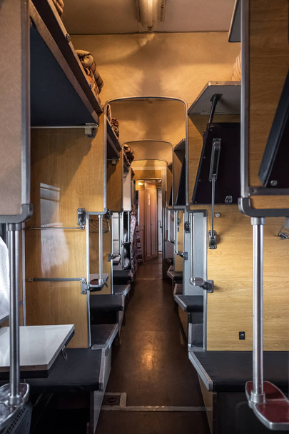 Interior of the typical sleeper train in Ukraine. - Photo, Image