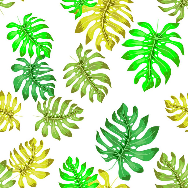 Tropisch naadloos patroon met exotische palmbladeren. Vectorillustratie. - Vector, afbeelding