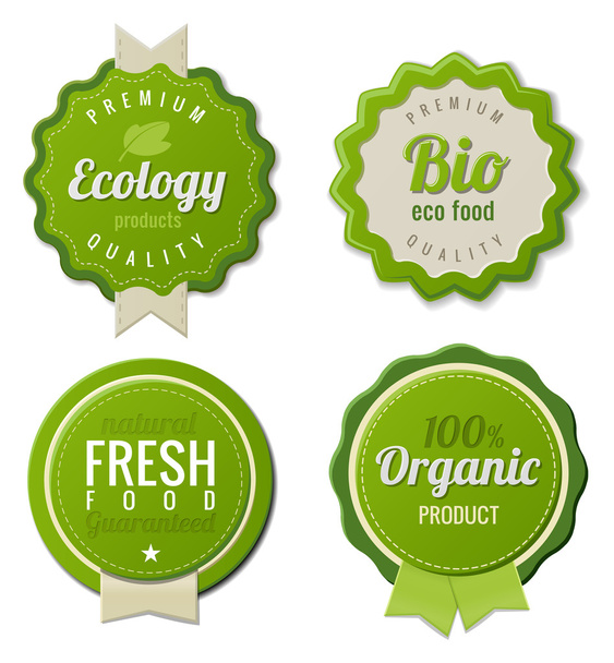 Eco Vintage Labels Bio template set. Ecology theme. Retro logo template design. Extra High quality. 3D Vector. - Vector, Image