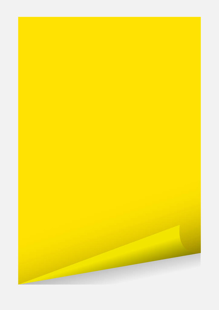 geel a4 papier blanco krulhoek template geïsoleerd op grijze achtergrond, sticker vel papier krullen geel a4 papier template frame element voor grafisch ontwerp kaart reclame en a4 banner promotionele - Vector, afbeelding