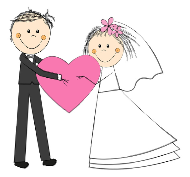 Couple de mariage avec coeur rose
 - Vecteur, image
