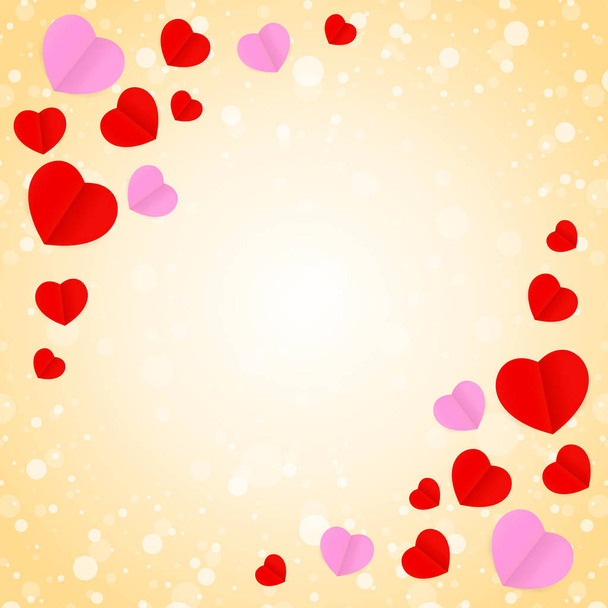 szögletes narancs keret és piros rózsaszín szív alakú sablon banner Valentin-kártya háttér, sok szív alakú narancssárga gradiens lágy Valentin háttér, kép narancssárga, szív alakú díszítéssel - Vektor, kép
