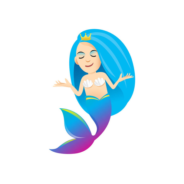 Sellő rajzfilmfigura aranyos elszigetelt fehér háttér, gyönyörű Mermaid rajzfilmfigurák aranyos, ClipArt Mermaid kék szép és vicces, ClipArt Mermaid kabalája karikatúra lila kék - Vektor, kép