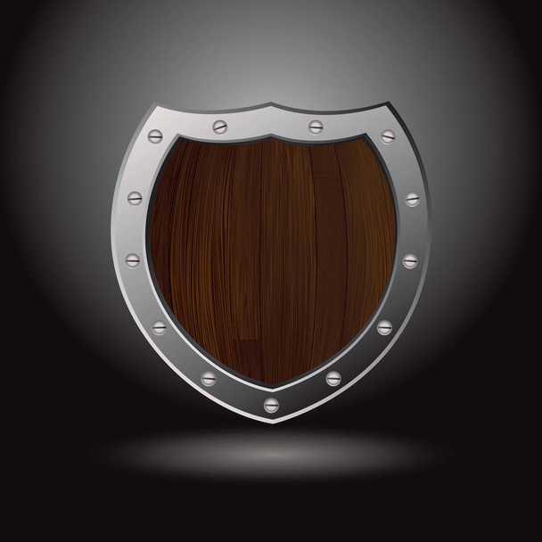 Wood grain secure metal shield with spot light shadow - Fotoğraf, Görsel