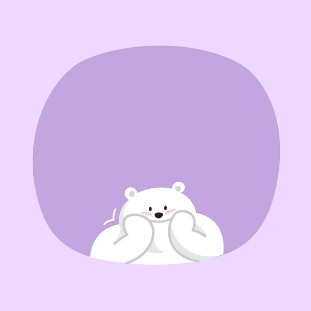 λευκή αρκούδα χαρακτήρα κινουμένων σχεδίων χαριτωμένο σε μωβ παστέλ χρώμα φόντο για banner αντίγραφο κενό χώρο, λευκή αρκούδα στο πρότυπο φούσκα ομιλία, άδειο banner αρκουδάκι μασκότ κινουμένων σχεδίων όμορφη - Διάνυσμα, εικόνα