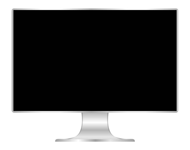 front of flat monitor black screen computer, pc display digital wide screen and slim, icon of monitor modern lcd, symbol 3d modern screen, mock up full screen desktop empty isolated white background - Vektor, kép