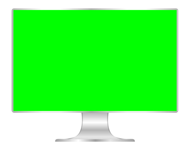 frente do computador tela verde do monitor plano, tela larga digital do PC e magro, ícone do monitor lcd moderno, símbolo de tela moderna 3d, simular a área de trabalho de tela cheia vazio fundo branco isolado
 - Vetor, Imagem