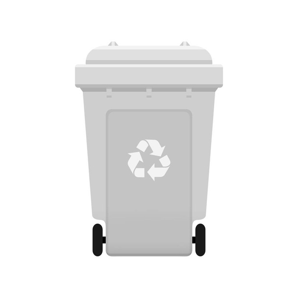 Bin, Recycle plastic grey wheelie bin for waste isolated on white background, White grey bin with recycle waste symbol, Front view of recycle wheelie bin grey color for garbage waste - Vector, Image