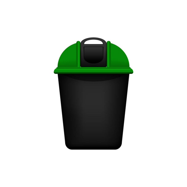 Pojemnik, recykling zielony mały pojemnik na odpady izolowane białym tłem, zielony pojemnik z symbolem recyklingu odpadów, widok z przodu kosza zielony kolor odpadów śmieci - Wektor, obraz