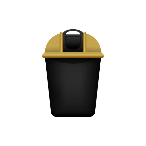 Papierkorb, Recycling Gold kleine Tonne für Abfälle isoliert auf weißem Hintergrund, Goldtonne mit Recycling-Abfall-Symbol, Vorderseite des Papierkorbs Gold schwarze Farbe für Abfälle - Vektor, Bild