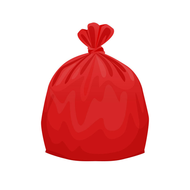 Prachový odpad z plastu, červený izolován na bílém pozadí, červené plastové sáčky pro separaci odpadu, plastový sáček na odpad z popelnice, plastikový plastový sáček pro informace grafického designu, ilustrace bin pytle červené - Vektor, obrázek