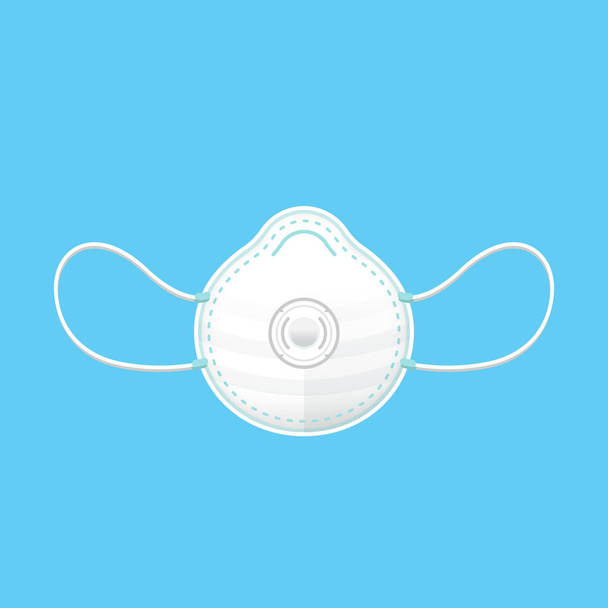 Медицинская маска или защитная маска изолированы на синем фоне, Защитная маска N95, Маска респиратор защиты пыли носить загрязнение воздуха на открытом воздухе PM 2,5 в пылемер, плоский иконка мультфильм для инфографики
 - Вектор,изображение
