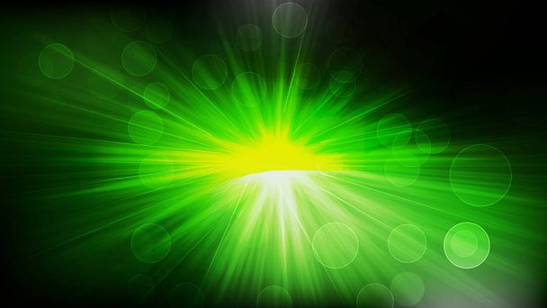 Abstract Cool Green Bokeh Defocused Lights with Sun Rays Background - Vector, Image