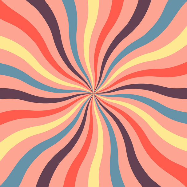 Bright retro background with wavy sunshine in modern colors of 2019. retro starburst style spiraling. flat vector - Vector, Image