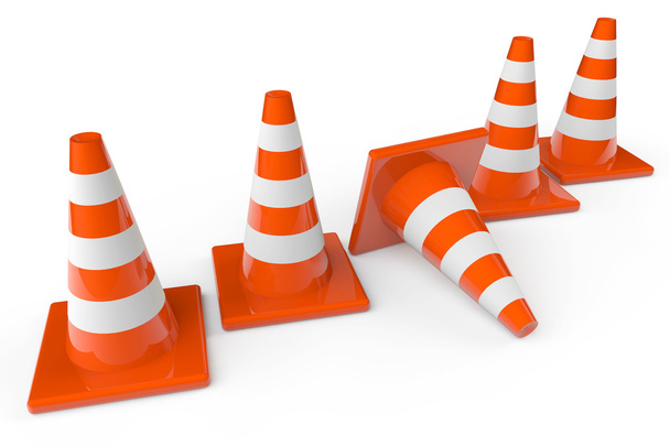 Fila de cones de tráfego de plástico laranja
 - Foto, Imagem