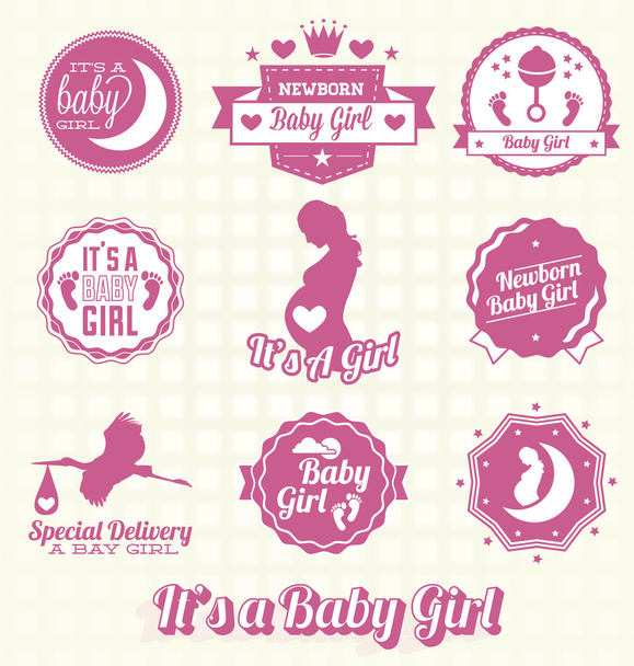 Vector Set: Retro It's A Baby Girl Labels and Icons - Vector, Image