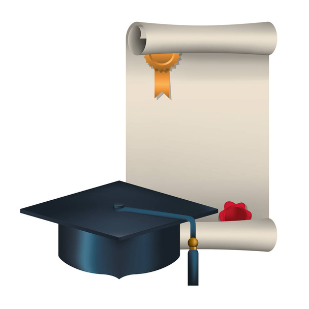 certificado de graduação com chapéu ícone isolado
 - Vetor, Imagem