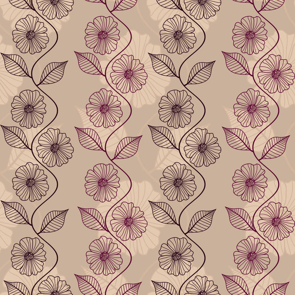 Seamless pattern with garlands of contour flowers - Vecteur, image