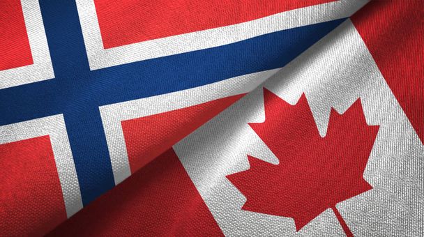 Νορβηγία και Καναδάς δύο σημαίες ύφασμα υφασμάτων, υφή υφάσματος  - Φωτογραφία, εικόνα