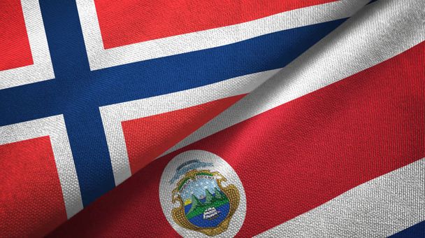 Noruega e Costa Rica duas bandeiras de pano têxtil, textura de tecido
 - Foto, Imagem