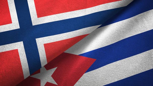Norsko a Kuba dvě vlajky textilní tkaniny, textura textilií - Fotografie, Obrázek