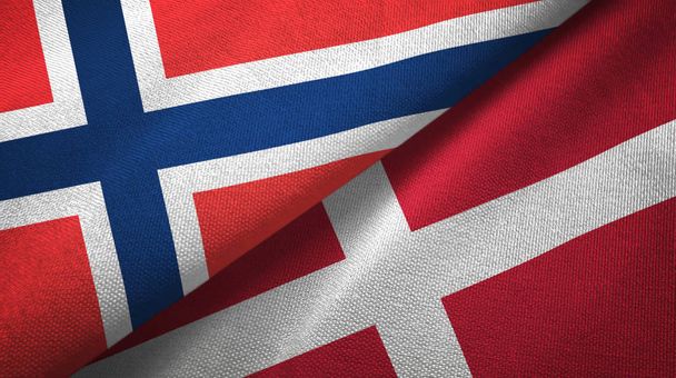 Norwegia i dania dwie flagi tkanina tekstylna, tekstura tkaniny - Zdjęcie, obraz