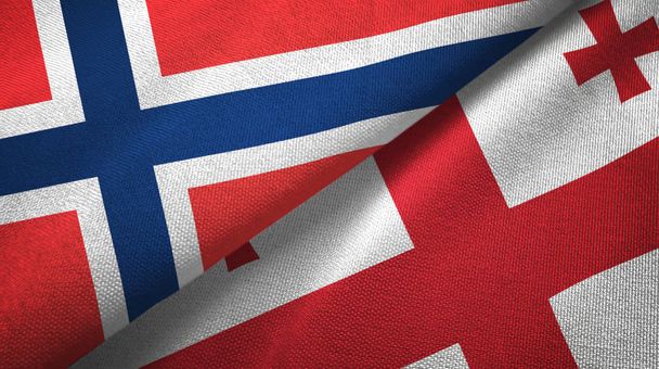 Norsko a Gruzie dvě vlajky textilní tkaniny, textura textilií - Fotografie, Obrázek