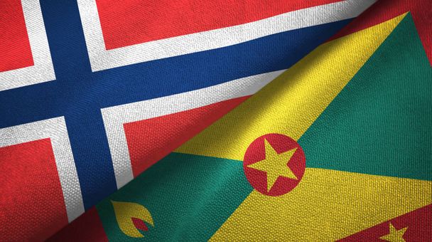 Norwegia i Grenada dwie flagi tkanina tekstylna, tekstura tkaniny - Zdjęcie, obraz