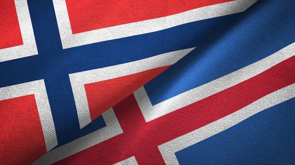 Noruega e Islândia duas bandeiras pano têxtil, textura de tecido
 - Foto, Imagem
