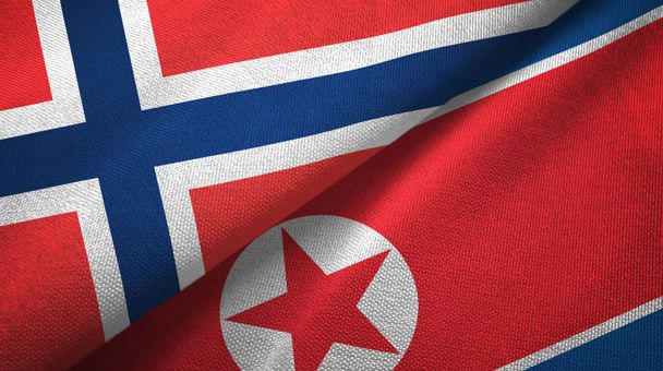 Norwegia i Korea Północna dwie flagi tkanina tekstylna, tekstura tkaniny - Zdjęcie, obraz