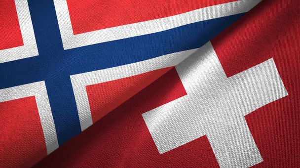 Noruega y Suiza dos banderas tela textil, textura de la tela
 - Foto, imagen